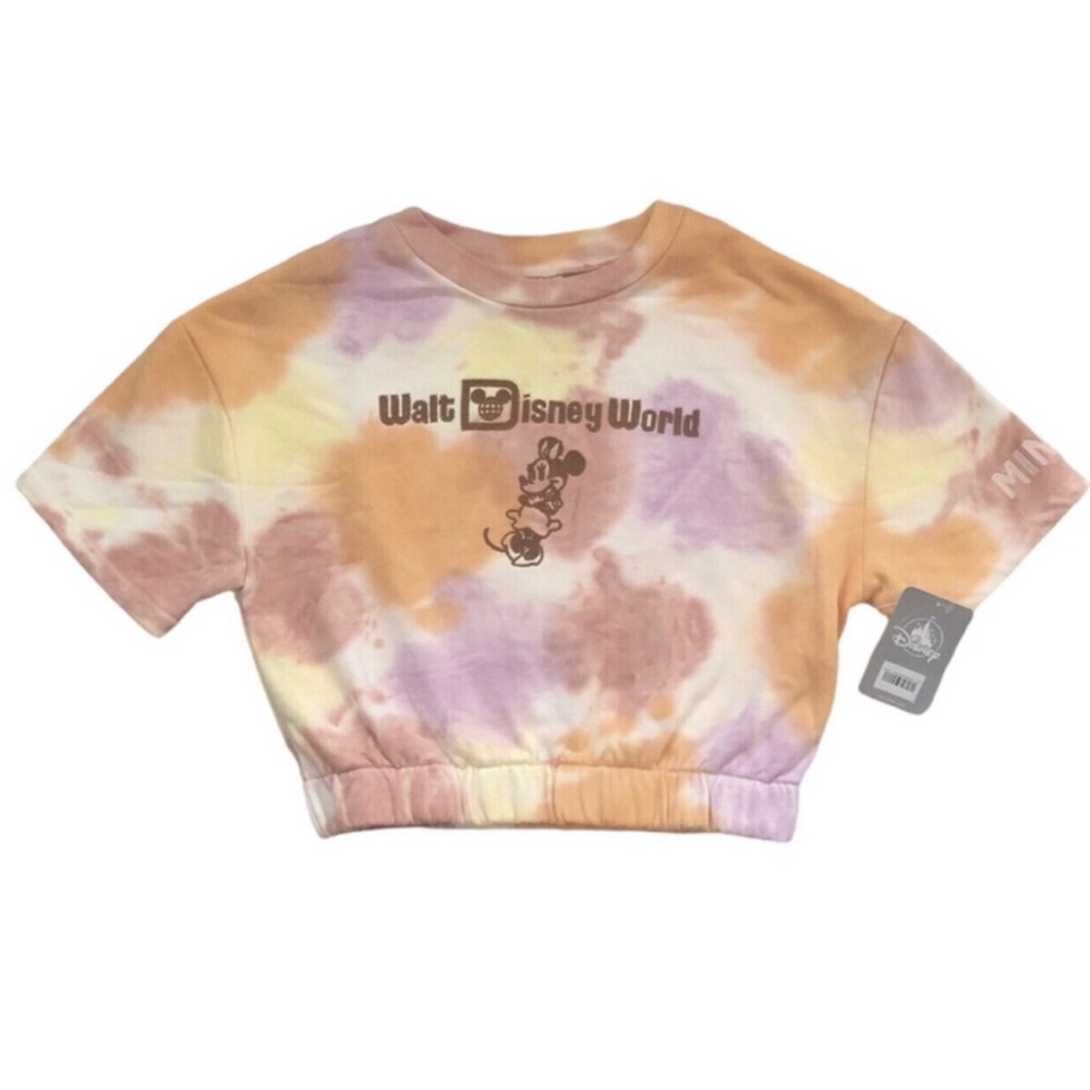 Disney Minnie Mouse Tie Dye Embroidered Cropped Sweatshirt